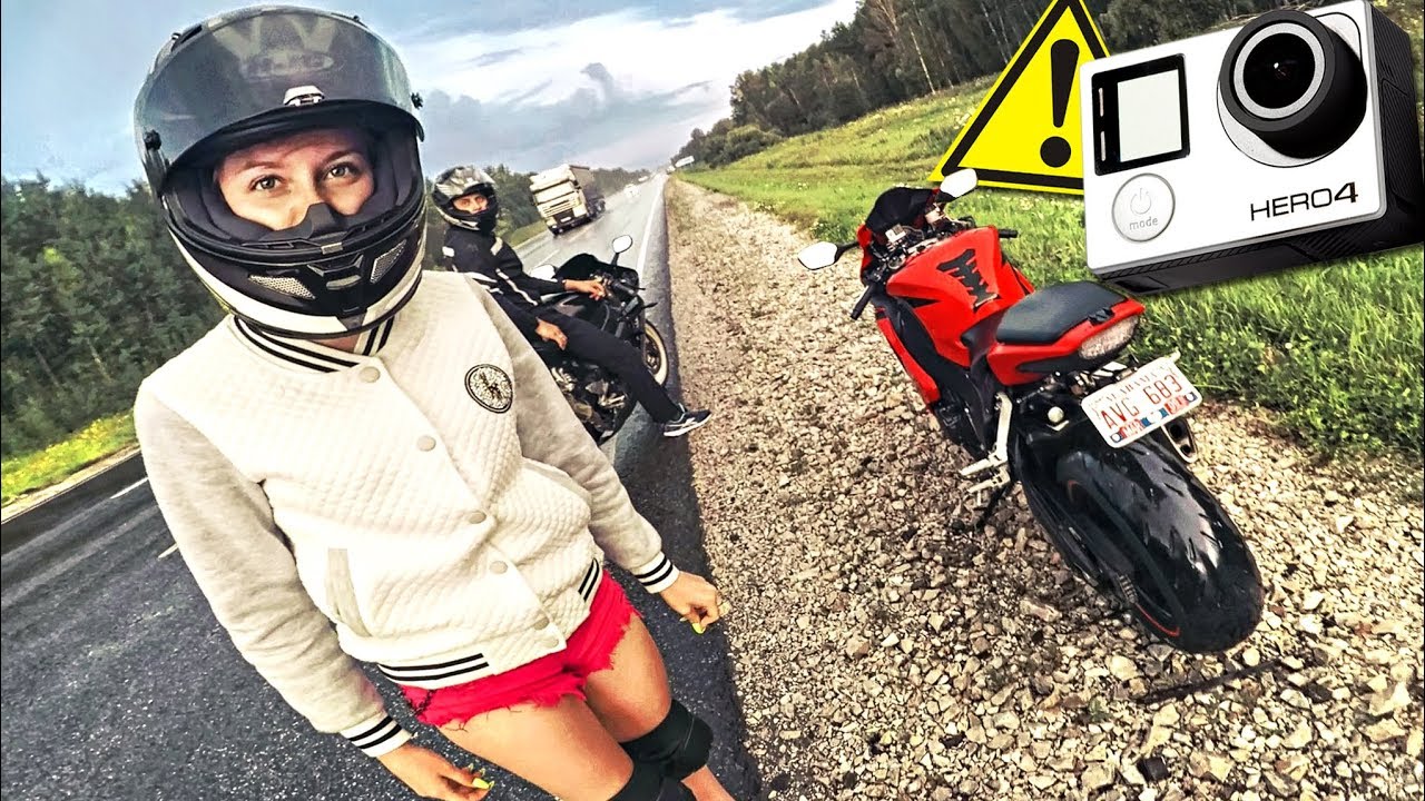 ПОПАЛИ ПОД ДОЖДЬ на мотоцикле С ДЕВУШКОЙ В ШОРТАХ - Чуть не убил GoPro