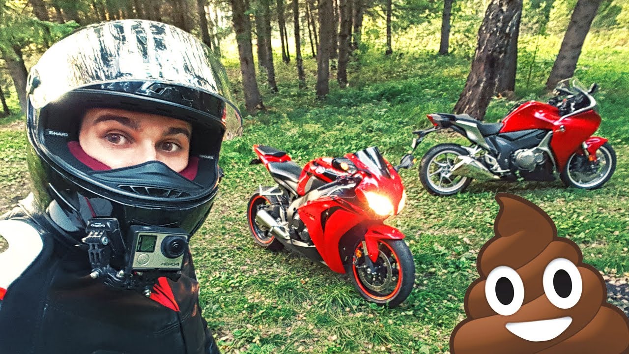 Заехали в лес на спортивных мотоциклах - Мотоциклист НАЕХАЛ НА ГОВНО :D