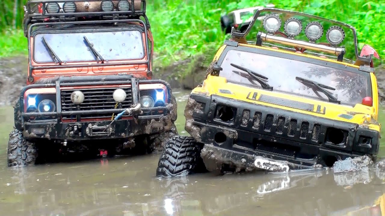 OFF Road MUD - Hummer H2 vs Land Rover Defender vs Jeep Wrangler Rubicon - Очень грязное видео :)